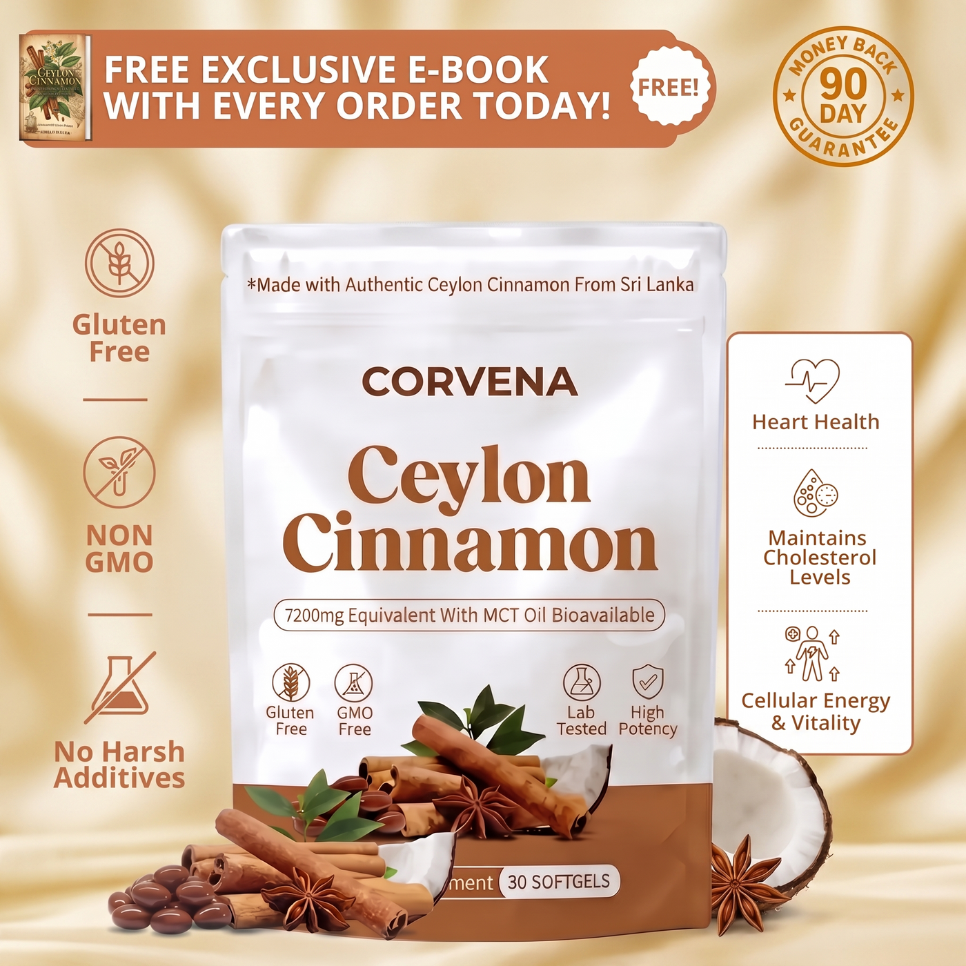Ceylon Cinnamon 7200mg Equivalent with MCT Oil